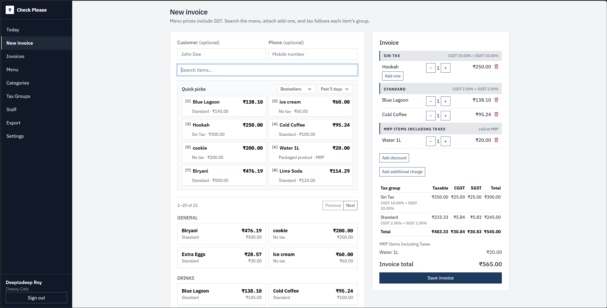 Check Please! Fast Billing Counter and POS Interface